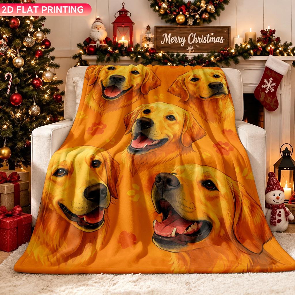 Blanket 1pc Dogs with Happy Faces 2D-printed Flannel Throw Blanket-soft and Cozy Suitable for Use on the Sofa While Traveling at t