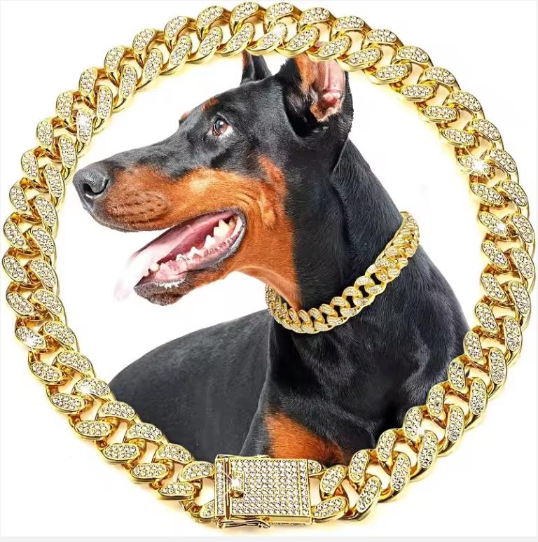 Собачий цепной ошейник Роскошный золотой Металлический цепной ошейник для домашних животных для маленьких, средних и крупных собак, кошек, Ювелирное ожерелье для домашних животных, Аксессуар