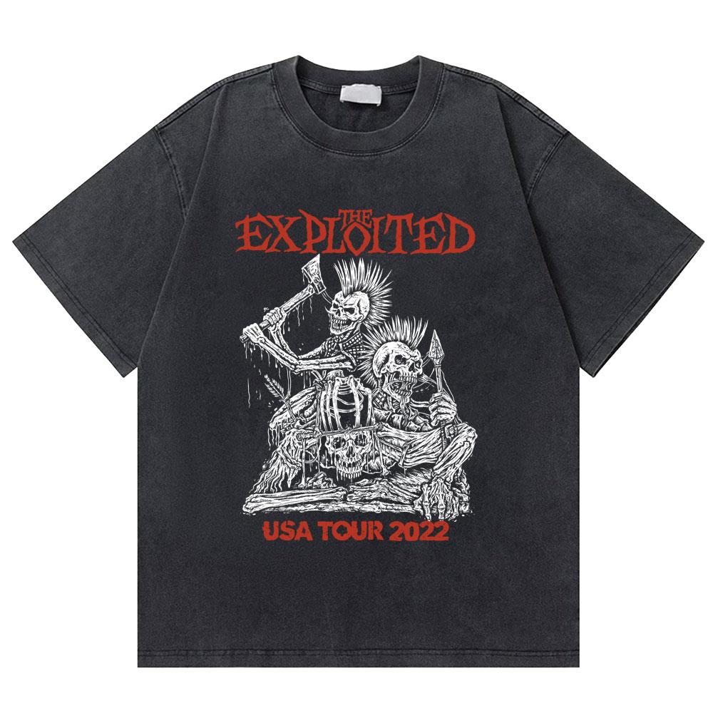 Washed Vintage Rock Band The Exploited Graphic Tshirt Men Women Retro Gothic Punk T Shirts Mens Fashion Oversized Streetwear