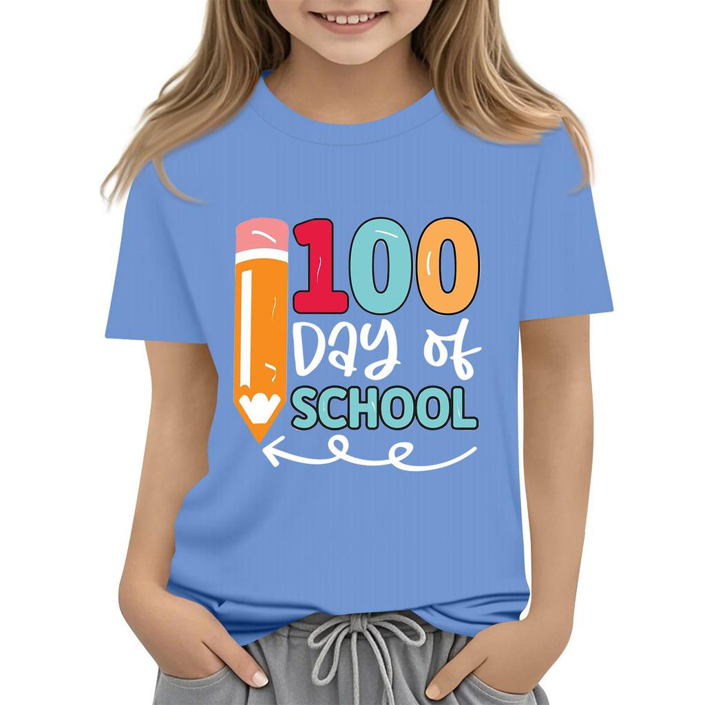 Детская модная повседневная футболка с коротким рукавом и круглым вырезом в честь 100-дневной годовщины школы
