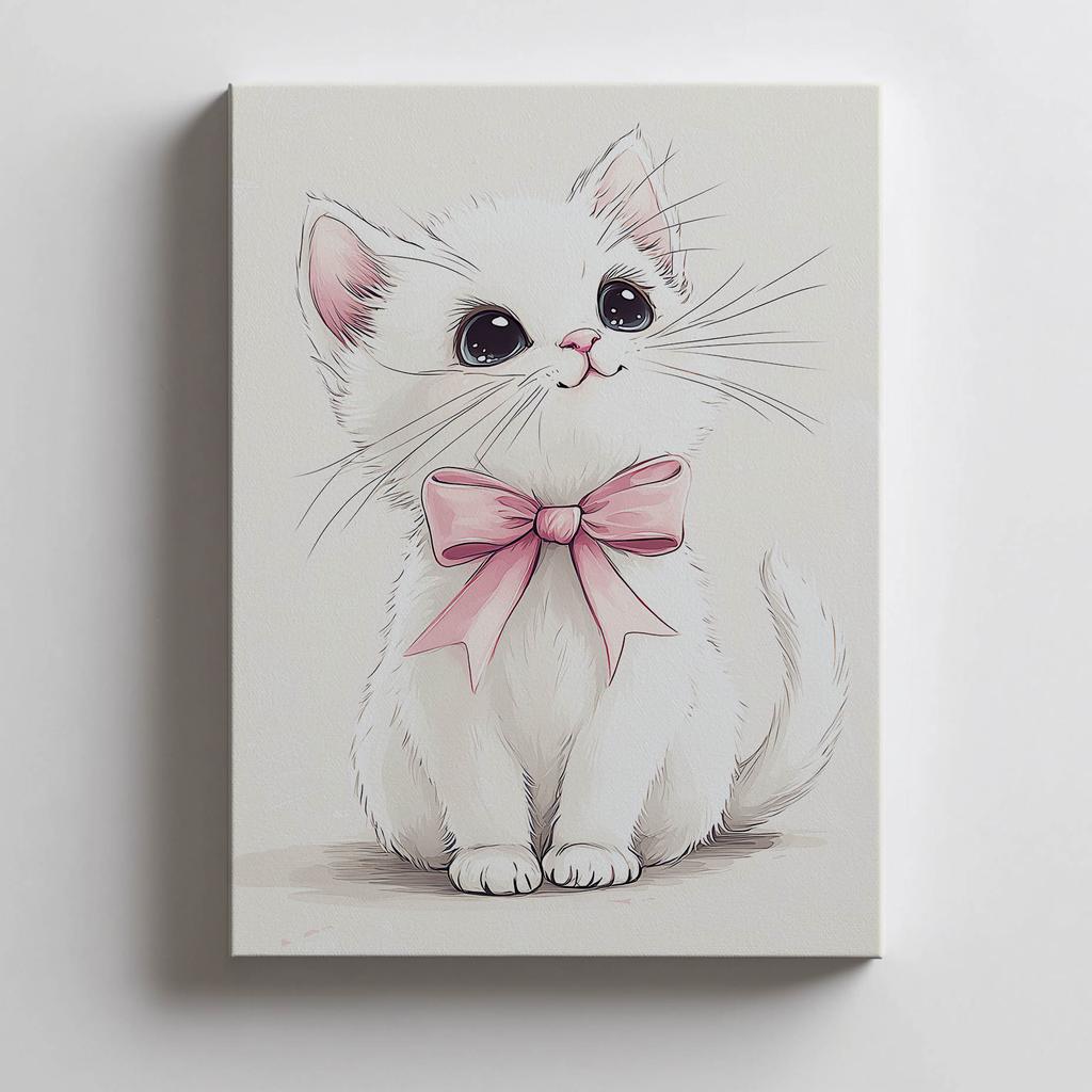 Plakat Urocza Kotek Z Różową Kokardką Plakat Urocza Kotek Z Różową Kokardką, 40X50 Cm, Rama Aluminiowa Złota, Papier Matowy 230 Gsm