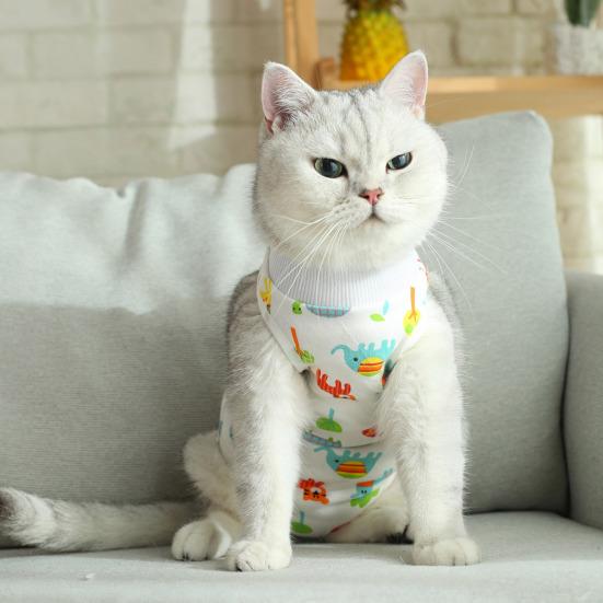 Костюм для отлучения котят Мультяшный узор Защита от вылизывания Мягкий для кожи Кошки для послеоперационного восстановления Питомцы Товары для домашних животных
