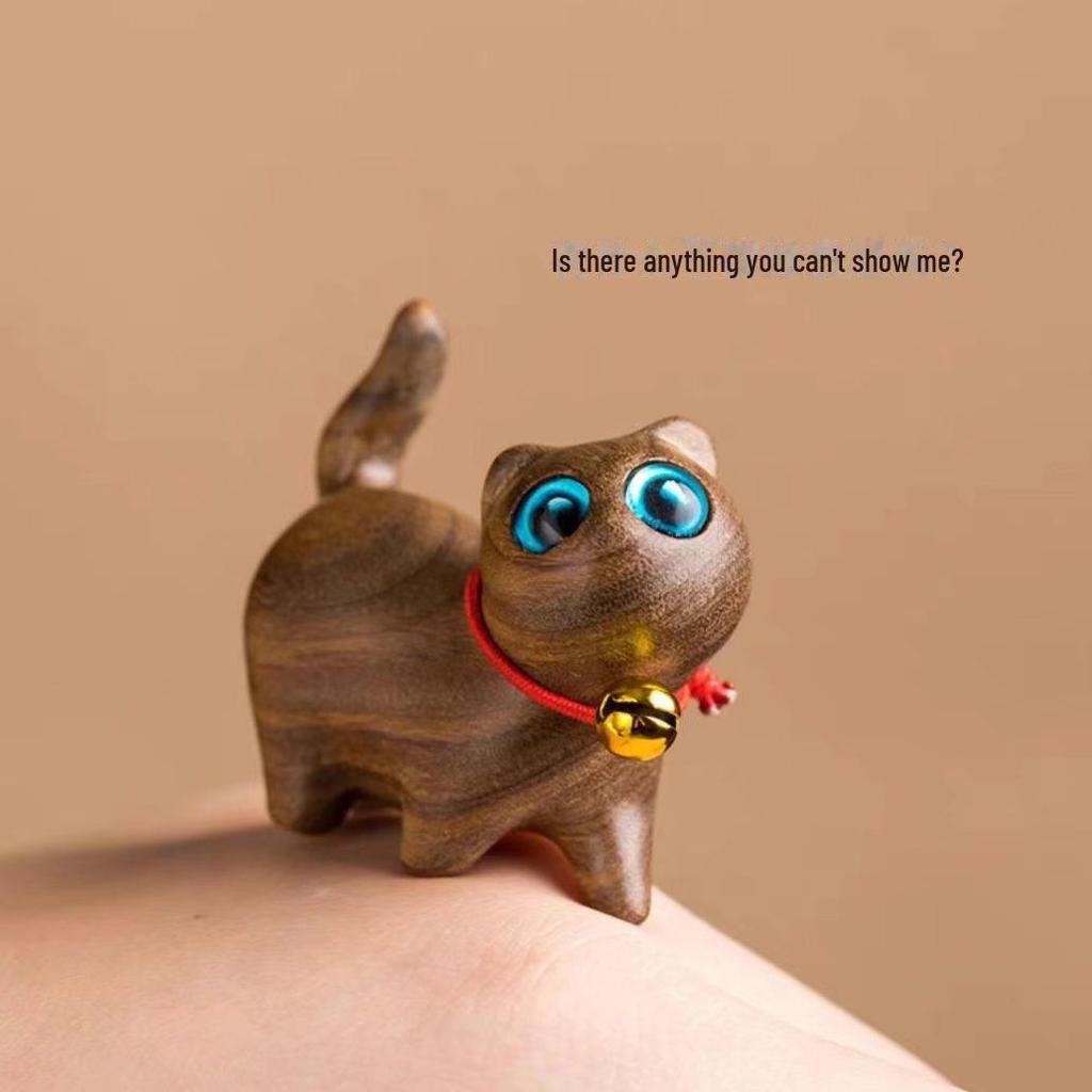 Colorful Wood Carvings: Adorable Mini Wooden Cat Figures