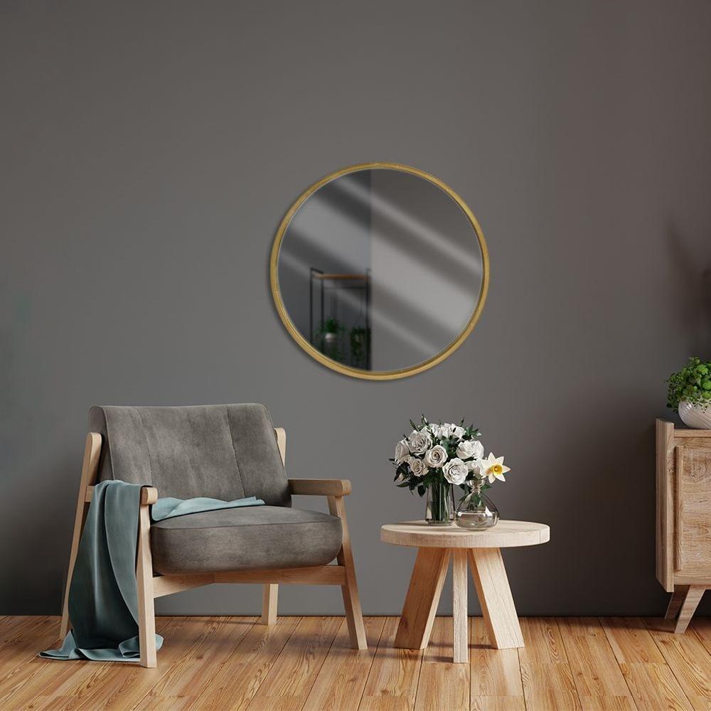 Lustro Koło Ścienne Okrągłe w Złotej Ramie na Ścianę Duże Złote Loft 50 cm