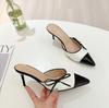 2025 New High-heeled 7CM Sandals for Women, Color Blocked Butterfly Bow Pointed Plus Size Women's Shoes