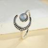 Французское Элегантное Ретро Золотое Кольцо с Луной и Лунным Камнем для Женщин Модное и Регулируемое Кольцо с Открытием