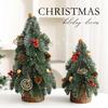 1pcs Wood PE Christmas Tree Ornament with PVC Red Berries Burlap Base Mini Holiday Scene Decor for Tabletop Desktop Ornaments