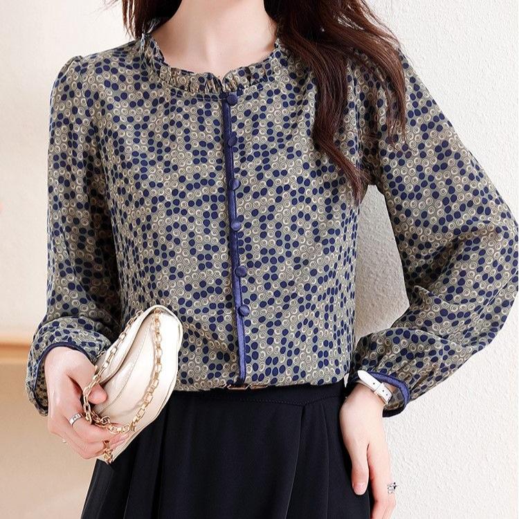Chiffon Shirt Women's Spring and Autumn Fashion Long Sleeved Top Printed Casual Loose Shirt