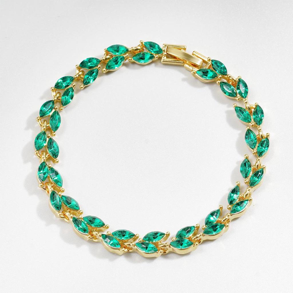 Light Green Zircon Willow Leaf Bracelet for Women - European and American Style