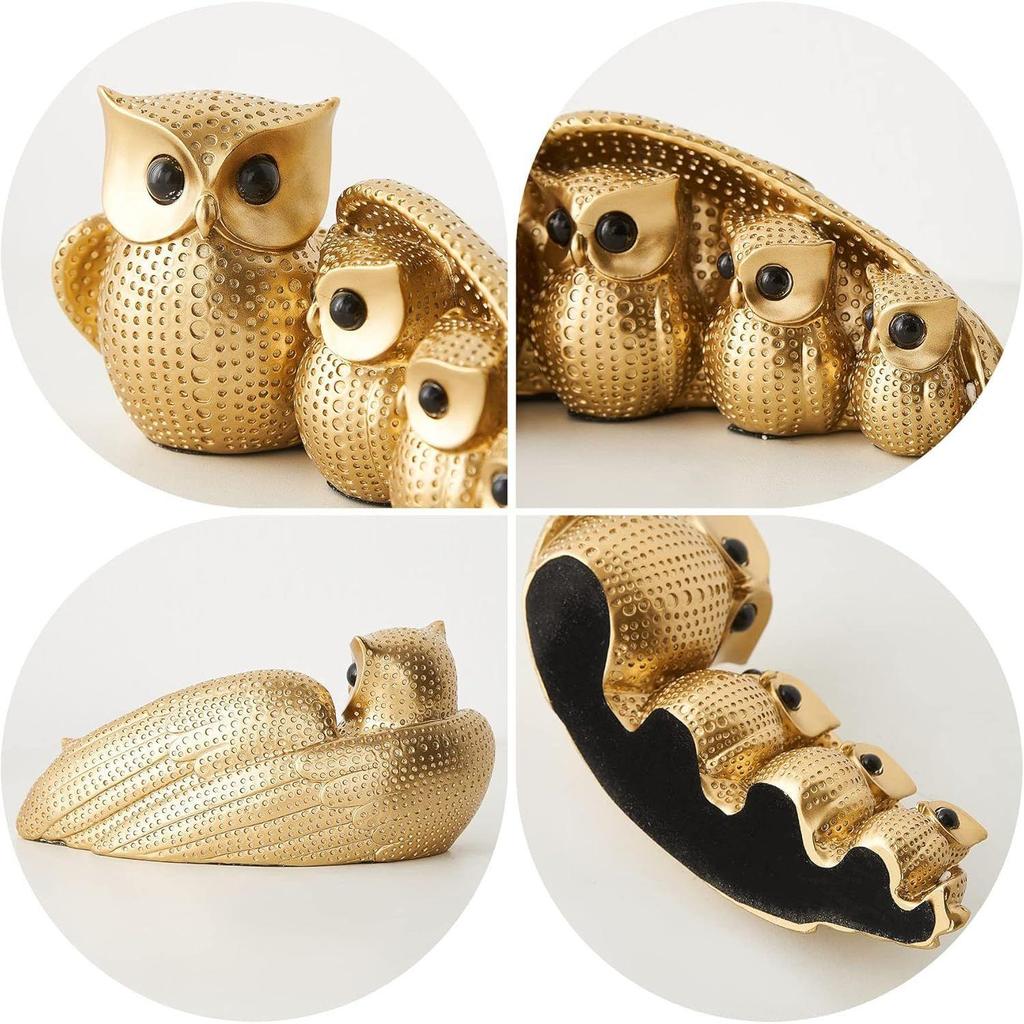 Golden Owl Family (Mother & Child) for Home Decor (Pack of 1, Golden)
