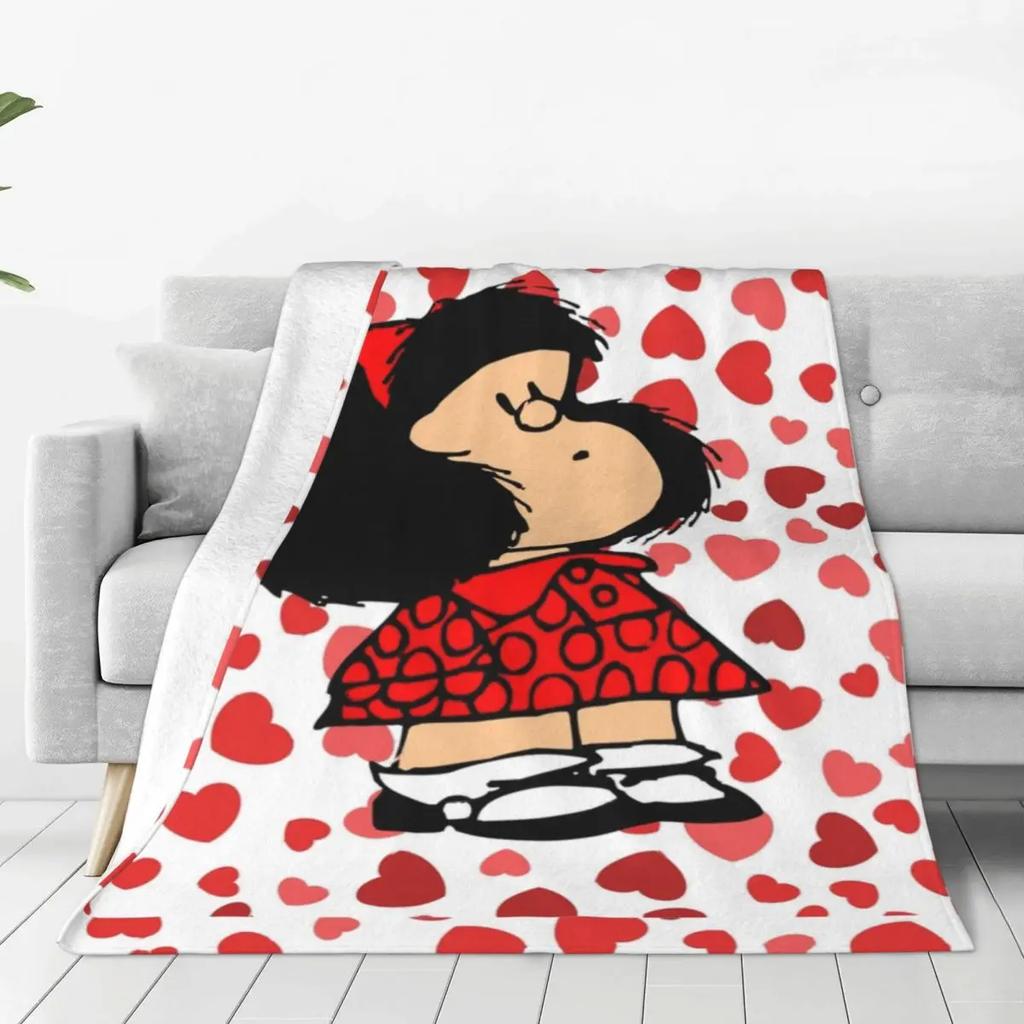 Флисовые пледы Mafalda Heart Мультяшные Аниме Креативные пледы для дома Отеля Дивана 125*100см Покрывала