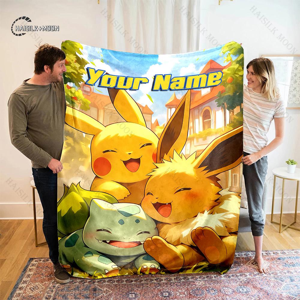 Free Shipping P-Pikachu C-charizard Print Blanket, for Bedroom Living Room Bed Sofa Office Nap Travel Camping Holiday Great Gift