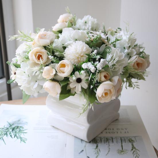Artificial Flowers Bunch Realistic Faux Silk Flowers Long-Lasting Hydrangea Rose Fake Flowers for Vase Flower Arrangement Home Decor Wedding