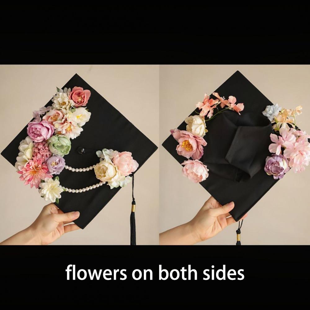 Master Academic Hat with Tassels Doctor Trencher Cap Flowers Graduation Cap Graduation Season