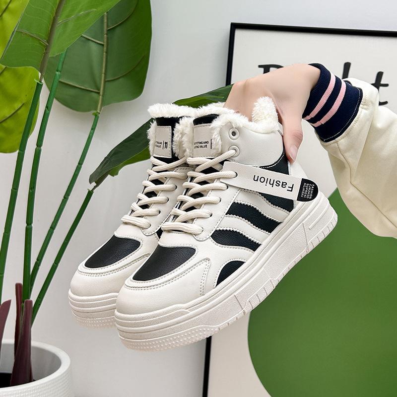 New little white shoes women's velvet thickened warm women's cotton shoes winter warm casual sports board shoes versatile trendy shoes