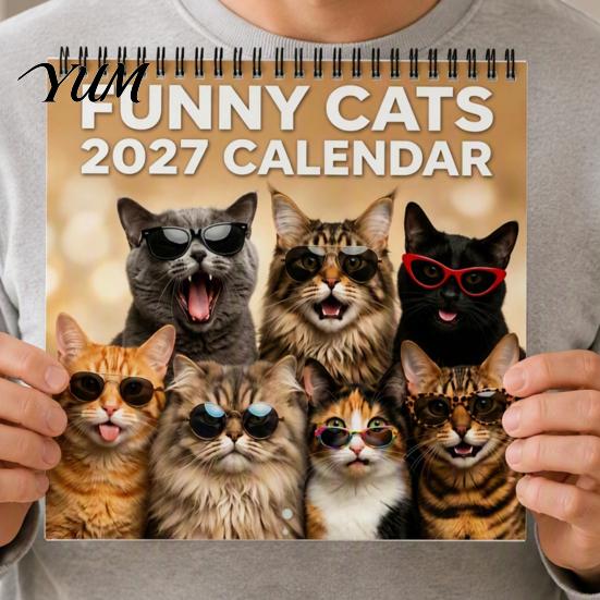 Ежемесячный планировщик для любителей кошек 2027 Забавный настенный календарь, 12-месячный, с юмористическими цитатами и фотографиями, Органайзер с графиком праздников и особыми датами, Милый