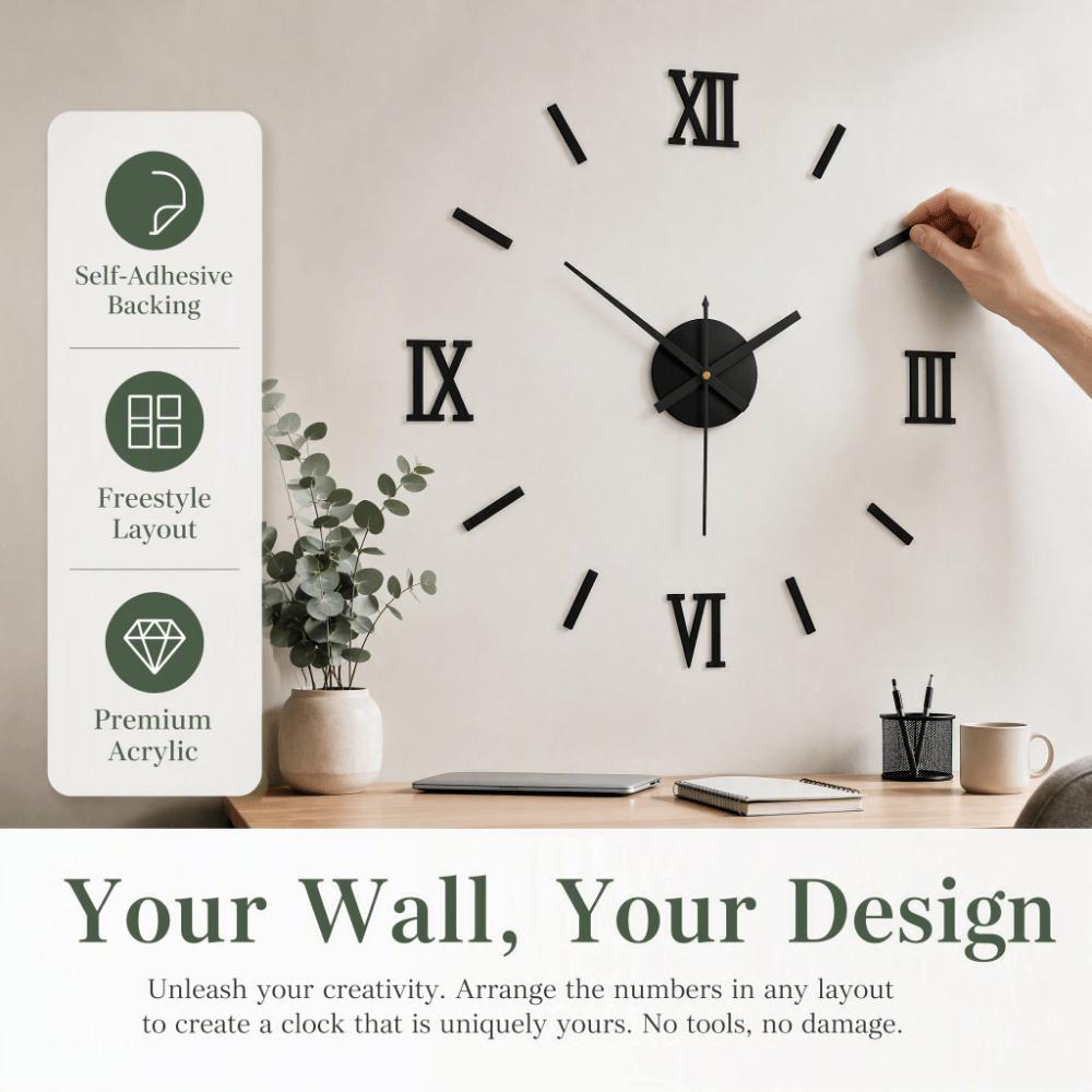 50cm DIY Wall Clock Acrylic Wall Clock Sticker DIY Creative Mirror Wall Clock  Home Office Decor