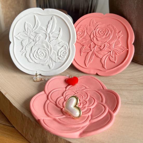 Decorative Camellia Jewelry Tray Decorative Resin Organizer Small Trinket Dish for Earrings Rings Necklaces