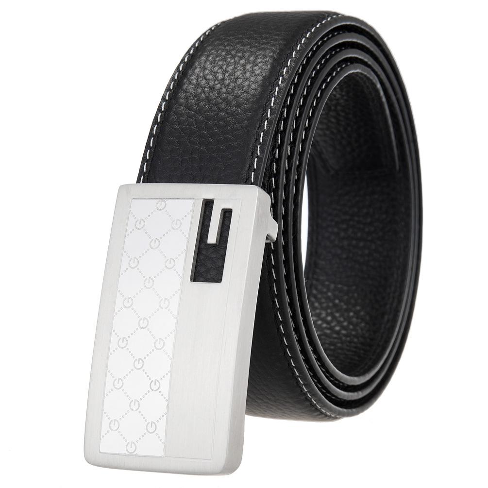 Повседневный ремень из нержавеющей стали с гладкой пряжкой, мужской ремень, ремень из коровьей кожи первого слоя Ly36-61633-5