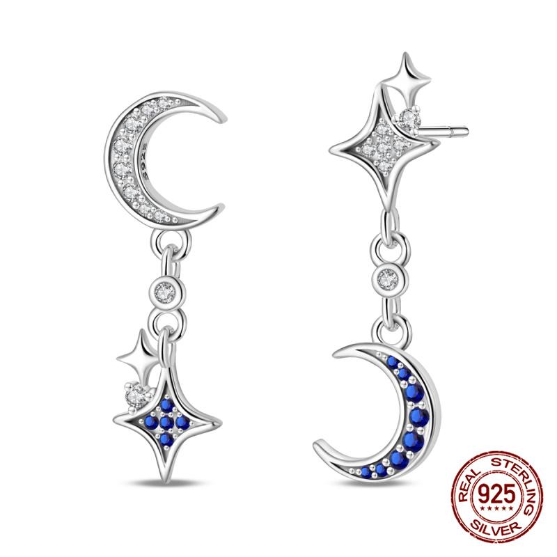Original 100% 925 Silver Geometric Sun Moon And Stars Tassel Women's Earrings Party Anniversary Gift
