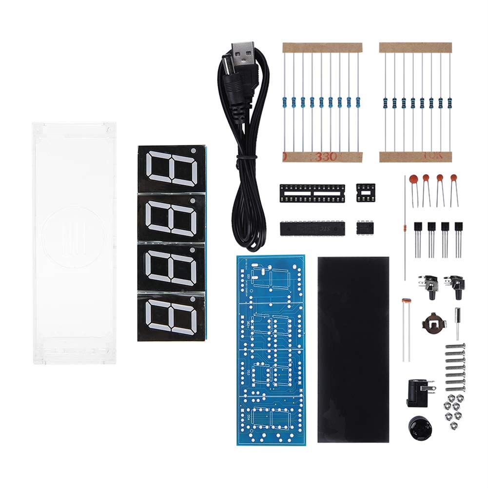 Digital DIY Clock Kit DIY Electronic Clock Kit ABS 4 Digit DIY Digital LED Clock Kit Automatic Display Time Temperature Electronic DIY Kit Clock White
