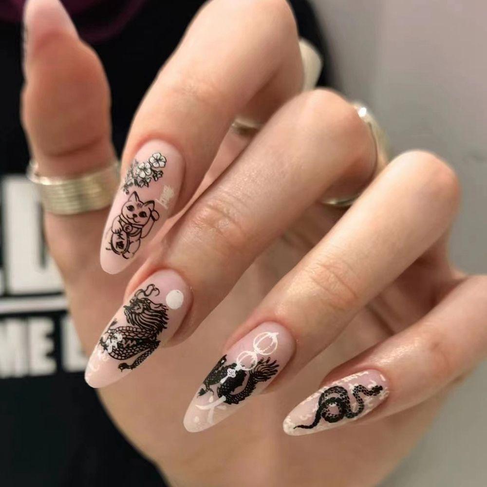 Women Fashion Manicure Tool Full Cover Wearable Nail Tips Almond False Nails French Fake Nails