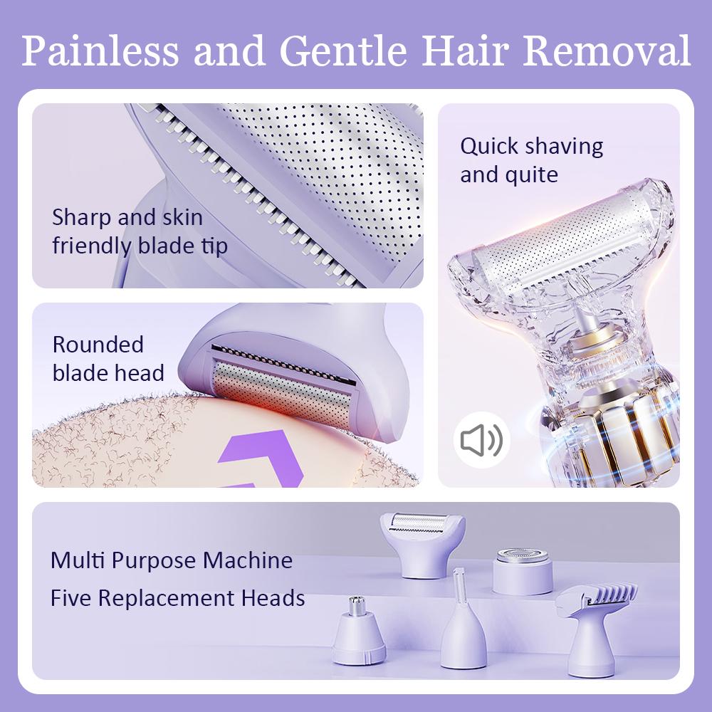 Многофункциональный женский эпилятор 5 в 1, безболезненная электрическая бритва, портативный эпилятор для бровей и лица, перезаряжаемый триммер для волос в носу