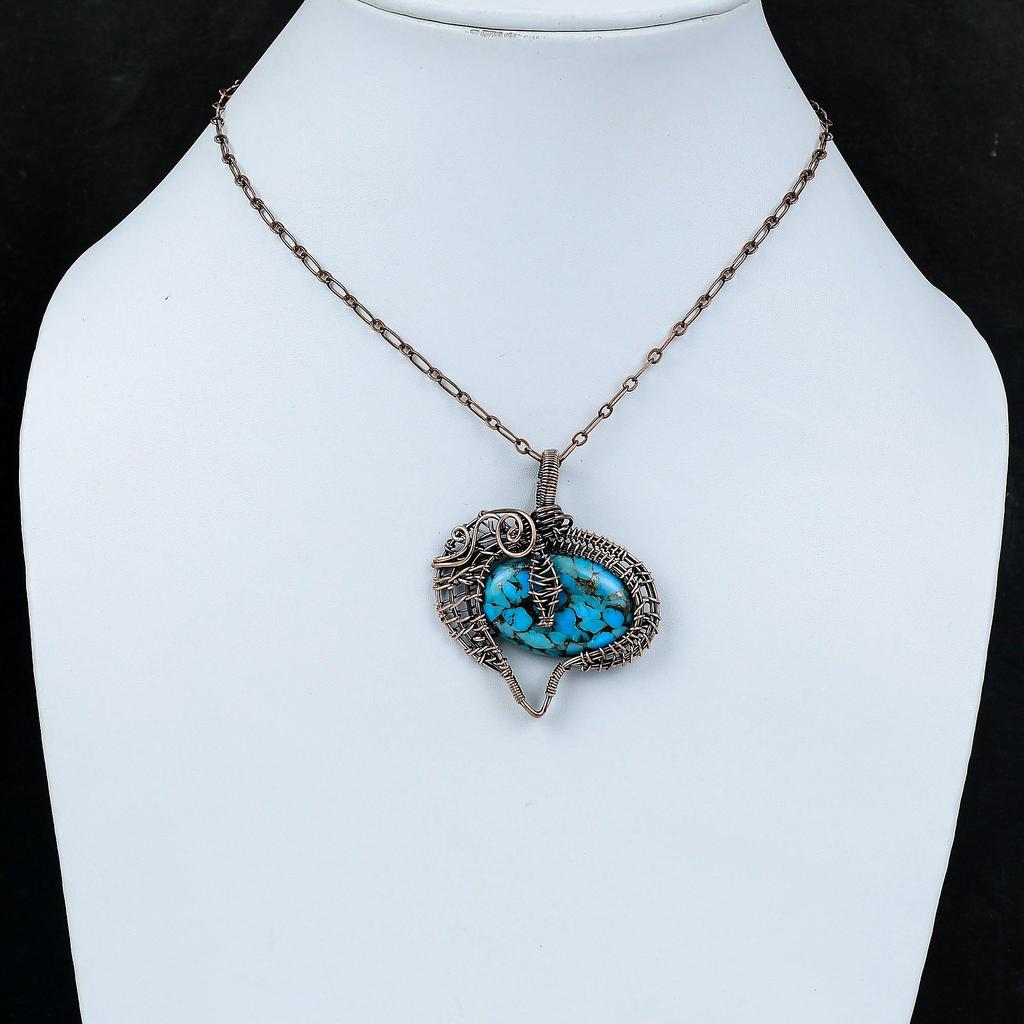 Copper Blue Turquoise Pendant Copper Wire Wrapped Gemstone Pendant Handmade Wire Wrap Jewelry Dainty Pendant For Gift Amazing Copper Jewelry