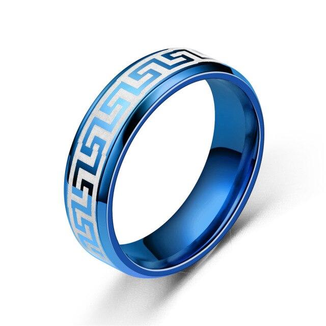 6mm Vintage Laser Great Wall Pattern Stainless Steel Rings for Men Womem Titanium Steel Couple Ring Wedding Jewelry Party Gift