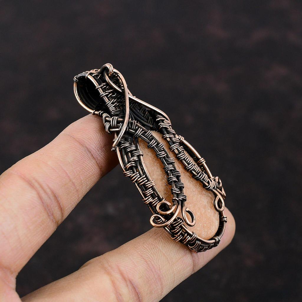 Коричневый кулон из амазонита, обернутый медной проволокой, кулон с драгоценным камнем, украшения из амазонита, дизайнерский кулон ручной работы, подарок для друга, украшения из медной проволоки