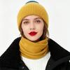 3Pcs/Set Women Winter Hat Scarf Gloves Set Plush Ball Decor Elastic Knitting Hat Long Scarf Touch Screen Gloves Set