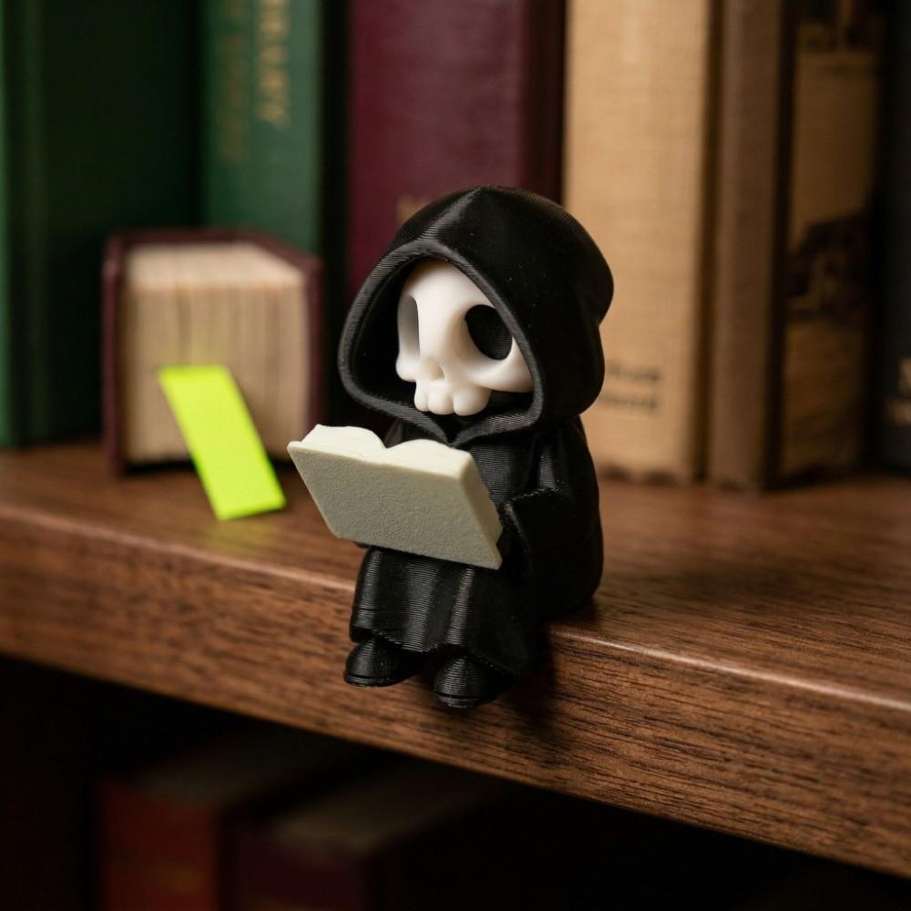 Cartoon Gothic Decoration 3D Printed Reading Pose Ghost Statues Cute Ghost Ornaments Desktop Use
