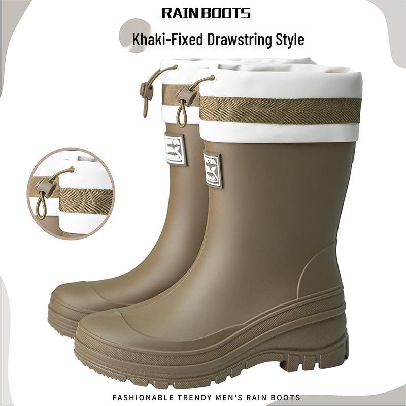 Женские водонепроницаемые резиновые сапоги до середины икры с бархатной подкладкой: Кулиска, Износостойкий, Нескользящая резина для трансграничной моды