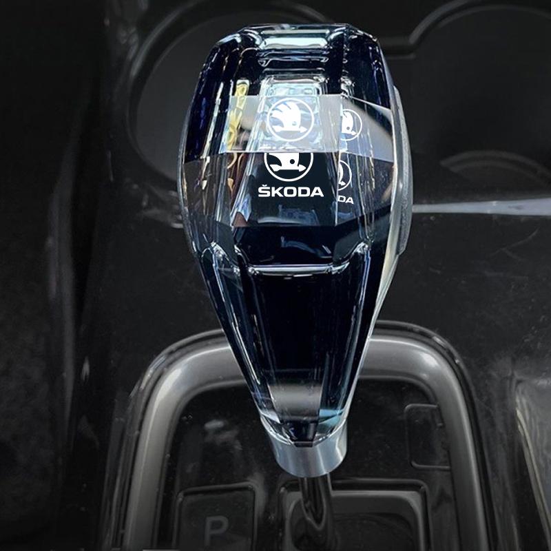 AHUN5 Crystal Gear Shift Head LED Illuminated Logo Car Gear Head for Skoda Octavia Kodiaq Fabia Rapid 3 Karoq Superb VRS Accessories