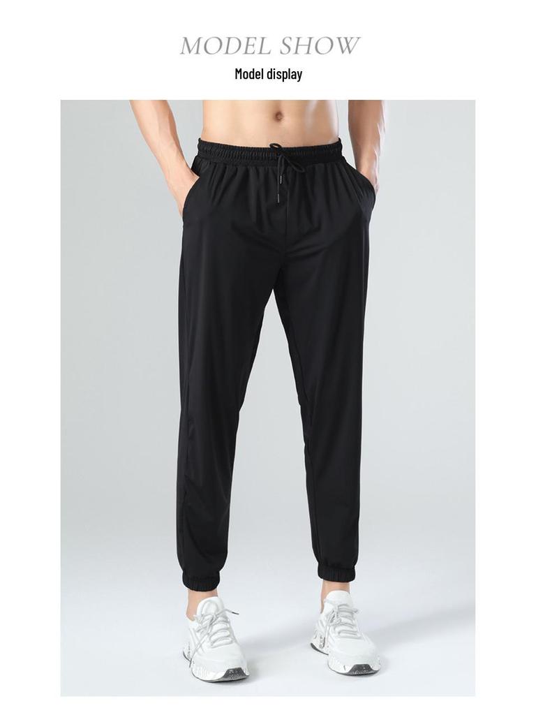 Мужские быстросохнущие нейлоновые спортивные брюки из ледяного шелка - для улицы, драпирующиеся, на манжетах, высокоэластичные, повседневные длинные брюки