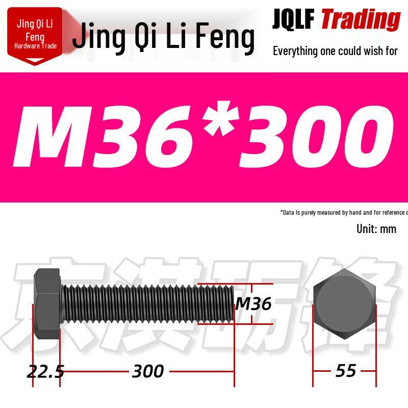 12.9 Grade High-Strength Blackened Hex Bolt M22-M48