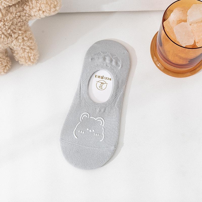 1/3 пары женских носков-лодочек с медвежьим узором, Нескользящие, не падающие невидимые носки, тонкие носки