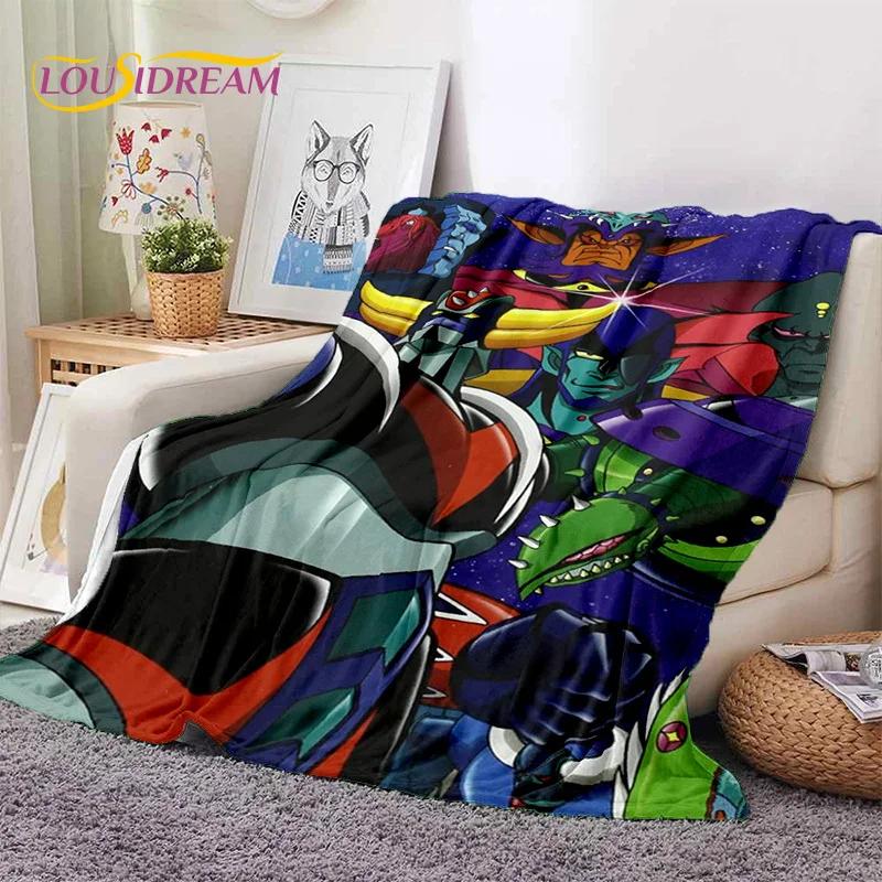 3D Cartoon UFO Robot Grendizer Anime soft Blankets,Keep Warm Flannel Throw Blanket for Picnic Beds Sofa Home Bedroom Gifts Kids