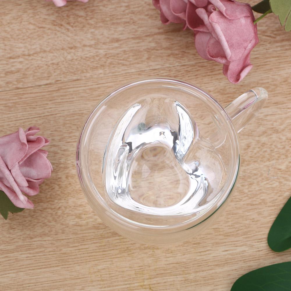 Drinkware Чай Пивная кружка Соковая чашка Кофейные чашки Кружка Подарочная 180 мл/240 мл Двойные стенки Стеклянная кружка в форме сердца Любовь Термостойкая