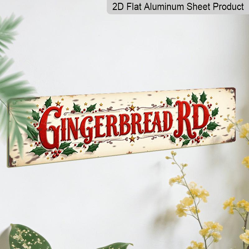 15.7×3.94inch Metal Sign for Christmas Decorations, Featuring A Vintage Gingerbread Road Design. Aluminum Decorative Sign, This Aluminum Wall Art Is