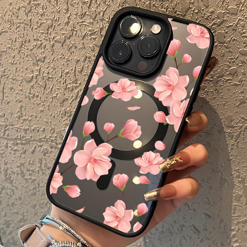 Чехол для телефона с розовым цветочным узором, подходит для iPhone 17 16 15 14 13 12 11 Pro/Max/Plus, противоударный и защищающий от падений