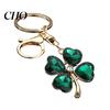 Blue Rhinestone Keychain Pendant Sparkling Rhinestones Four-Leaf Clover Design Key Chain with Lobster Clasp Easy to Hang Holder Backpack Car Accessory