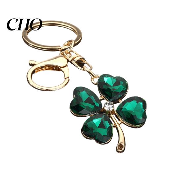 Blue Rhinestone Keychain Pendant Sparkling Rhinestones Four-Leaf Clover Design Key Chain with Lobster Clasp Easy to Hang Holder Backpack Car Accessory