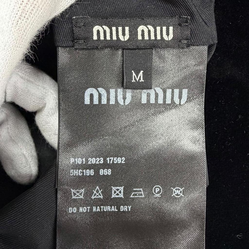 Great MIUMIU hat Logo embroidered velour bucket hat black cotton M 5HC196 Used