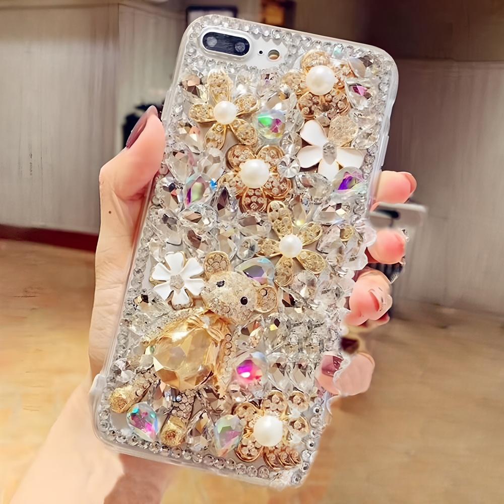 Glitter Rhinestone Phone Case For OPPO Realme 14 Pro Plus 14X 14T 13 12 Lite 4G 5G Crystal Floral Bear Design Cover