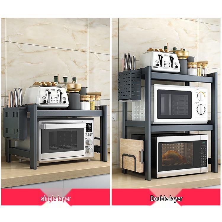 Adjustable Aluminum Kitchen Storage Rack for Condiments, Knives, and Microwave Oven