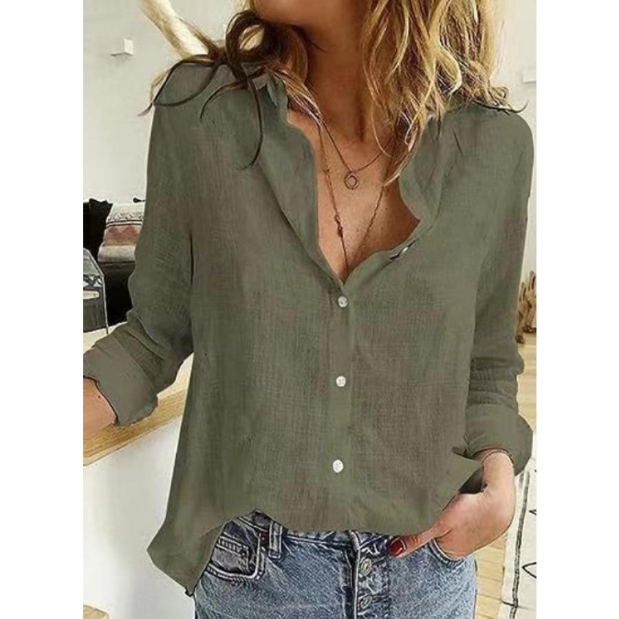 Весенне-летние топы, женская однотонная хлопково-льняная рубашка, свободная блузка с длинными рукавами и лацканами на пуговицах