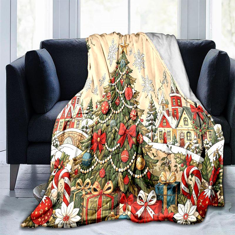 Christmas Village Festive Scene Tree Presents Blanket Sofa Blanket Home Decor Air Conditioning Blanket Sheet Bedroom