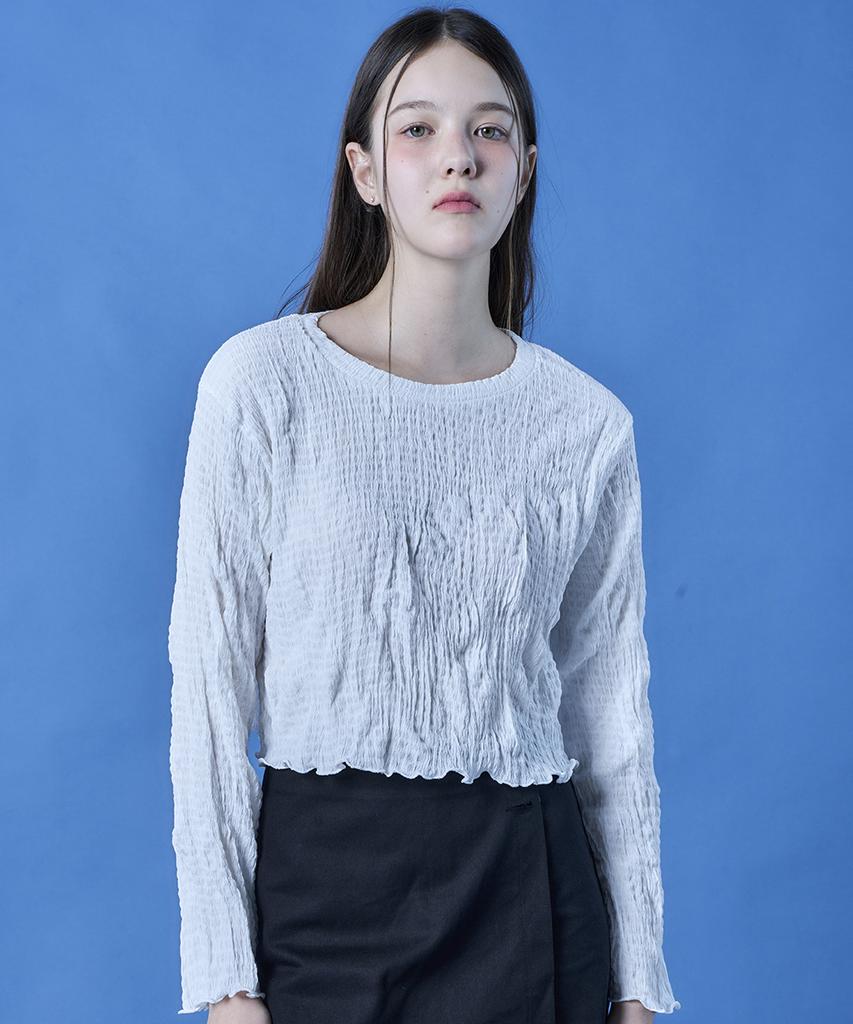 KOLEAT Wrinkle Basic Crop Marmont Plain Long Sleeve T-Shirt Inner [2 Colors]