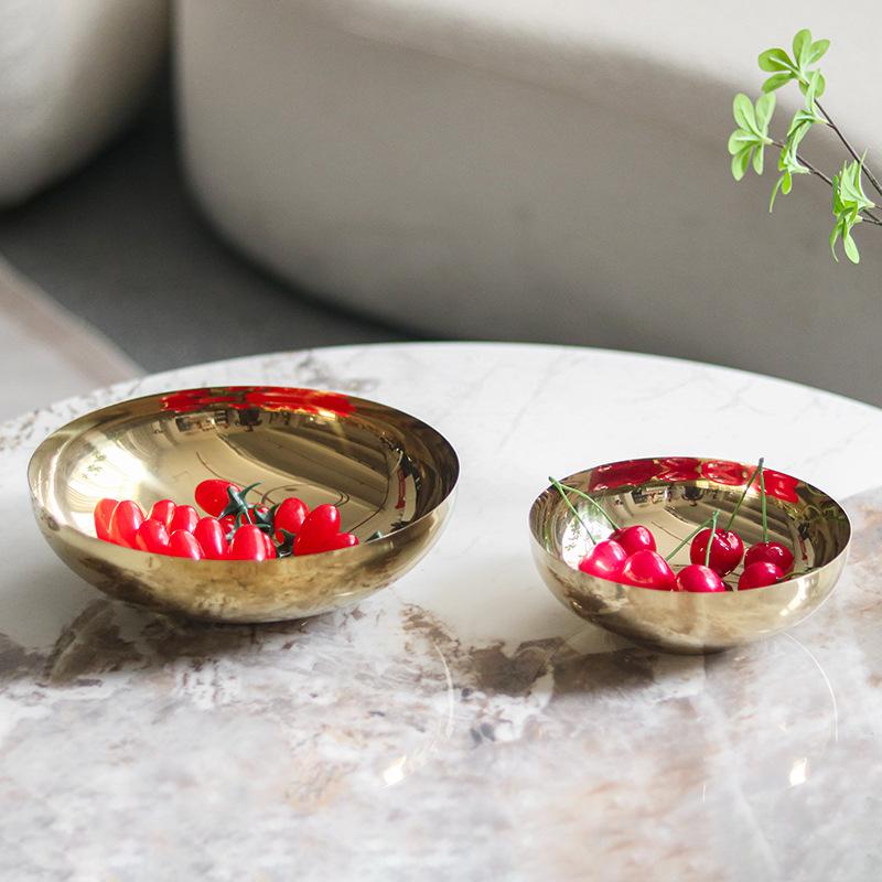 Новые украшения для фруктовых тарелок в китайском стиле, легкая роскошная круглая металлическая чаша цвета латуни, настольные закуски, украшения для подноса для хранения сухофруктов